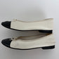 Chanel Classic White Black CC Cap Toe Ballet Flats Size 38C