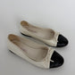 Chanel Classic White Black CC Cap Toe Ballet Flats Size 38C