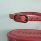 Chanel Interlocking CC Logo Patent Leather T-Strap Sandals Pink