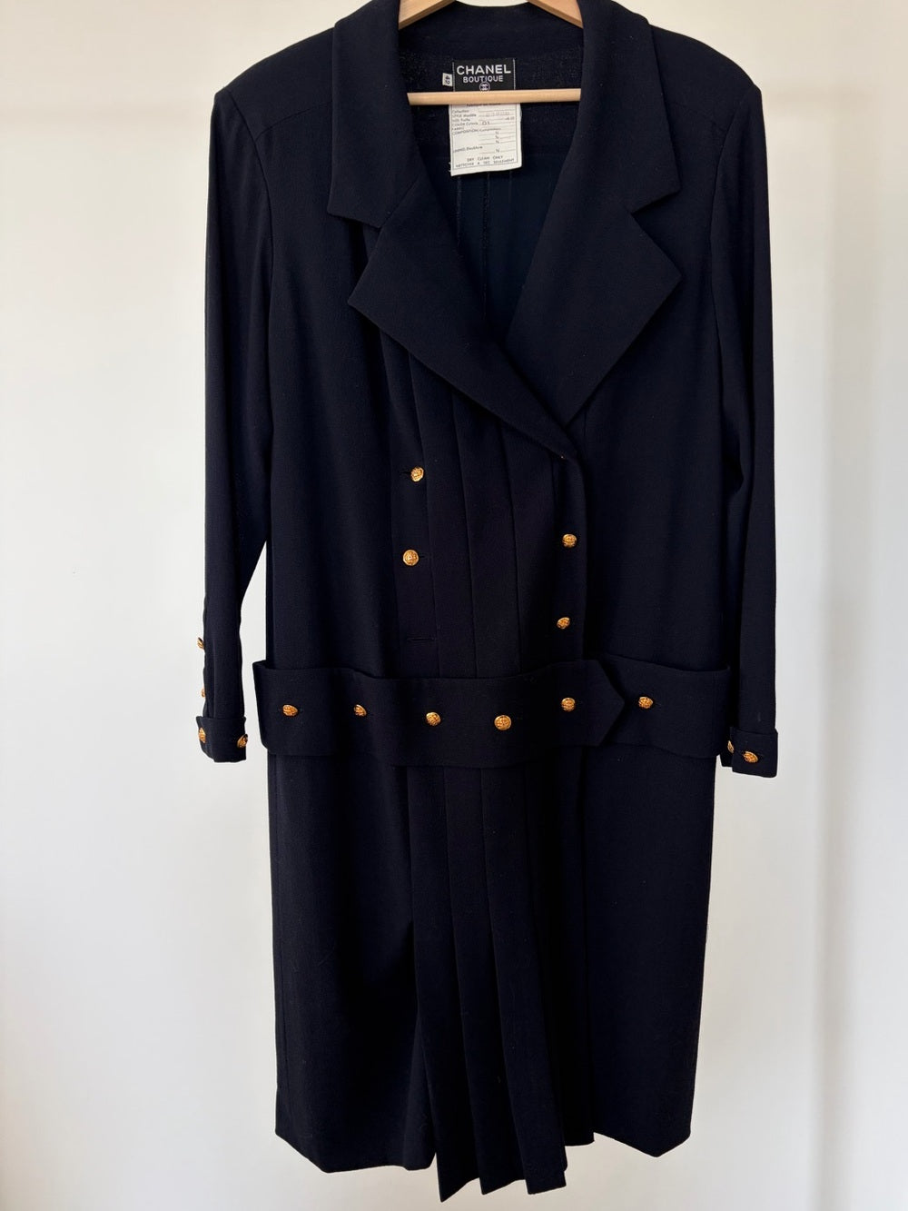 Chanel Vintage 80's Navy Maxi Pleated Dress Size 42