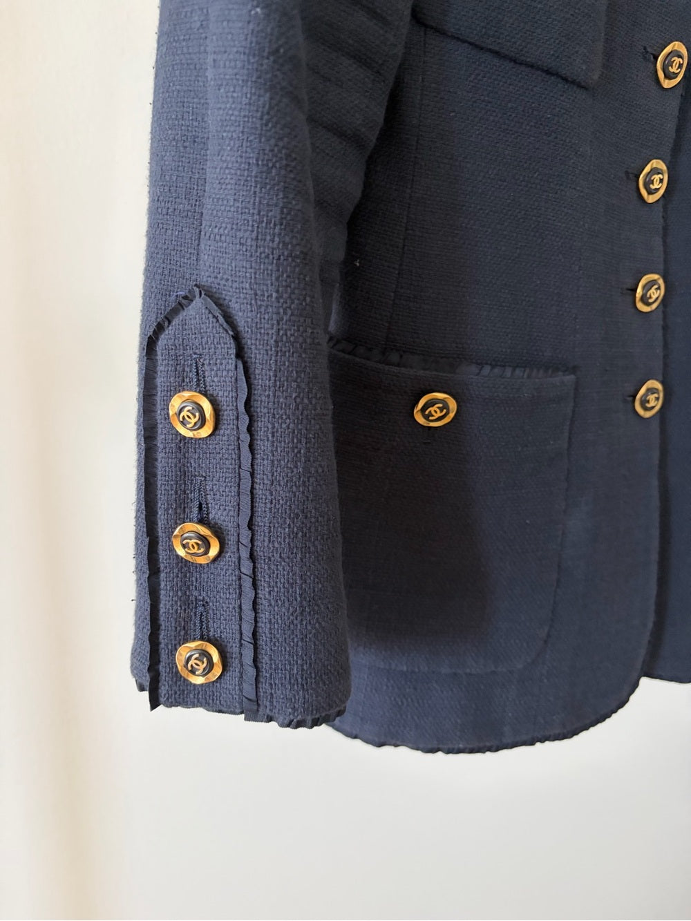 Chanel Vintage 1994 Collection Navy Gold Button Down Tweed Blazer Size 38