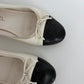 Chanel Classic White Black CC Cap Toe Ballet Flats Size 38C