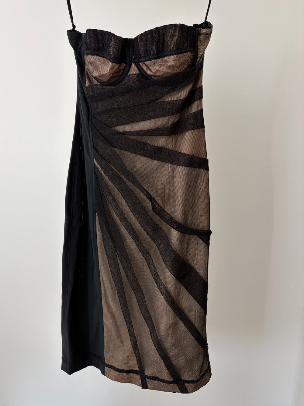 Dolce & Gabbana Vintage 2000's Black Sheer Strapless Mesh Bodycon Dress size S