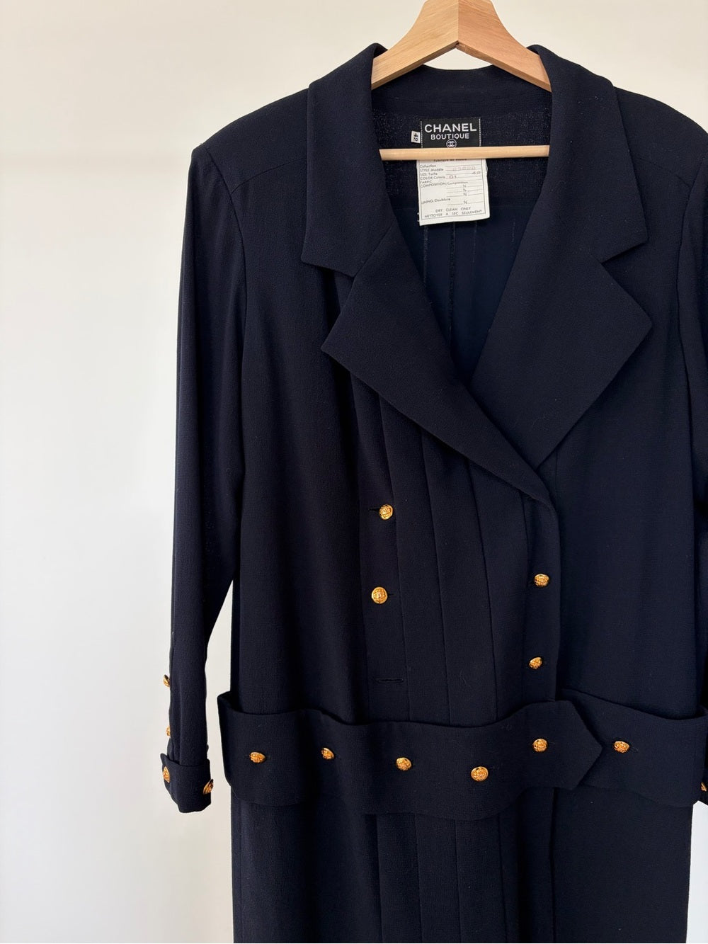 Chanel Vintage 80's Navy Maxi Pleated Dress Size 42