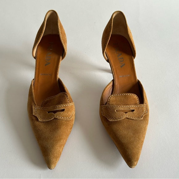 VINTAGE PRADA SUEDE TAN KITTEN HEELS
