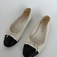 Chanel Classic White Black CC Cap Toe Ballet Flats Size 38C