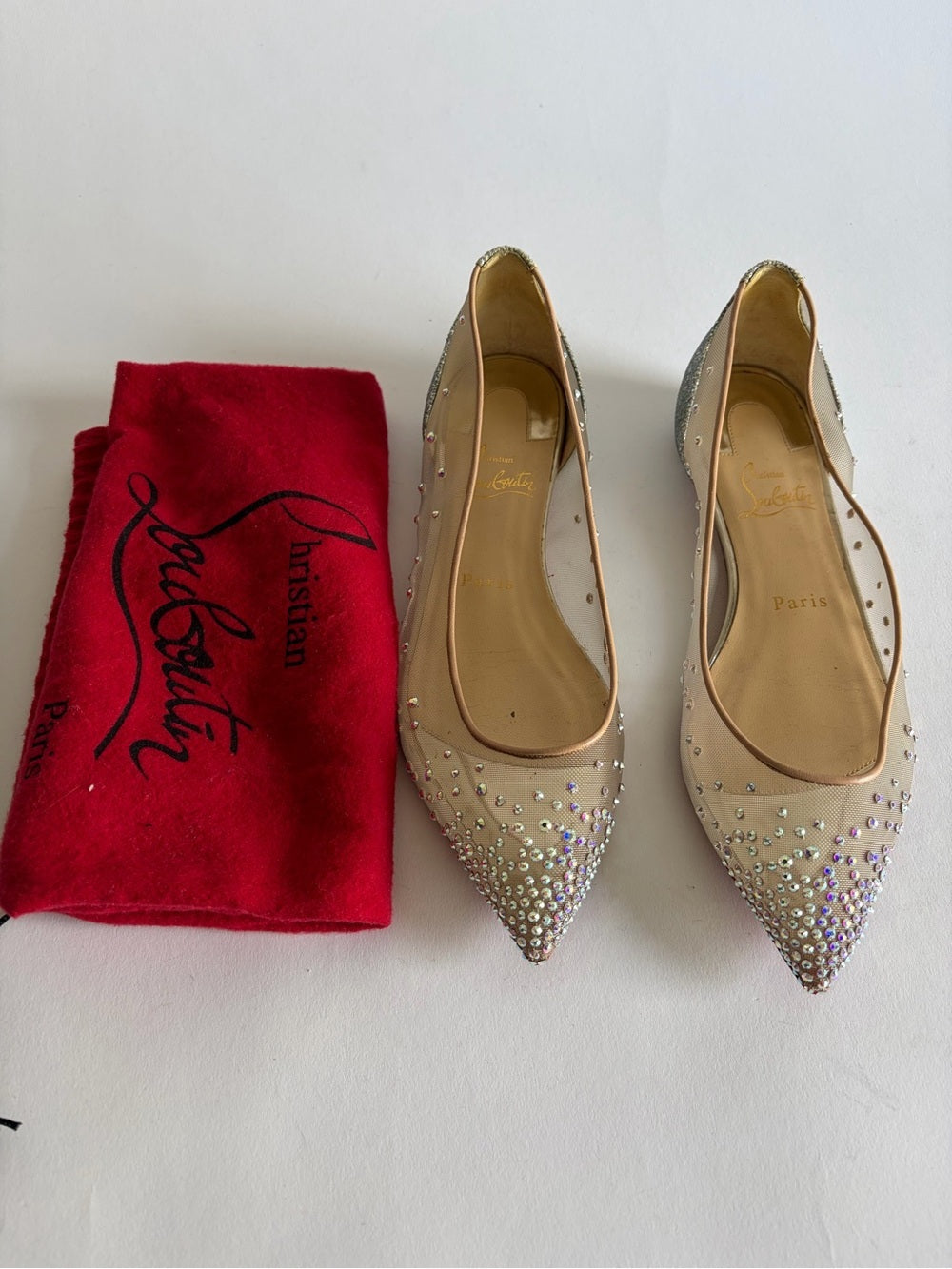 Christian Louboutin Follies Strass Nude Suede leather 37.5