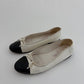 Chanel Classic White Black CC Cap Toe Ballet Flats Size 38C