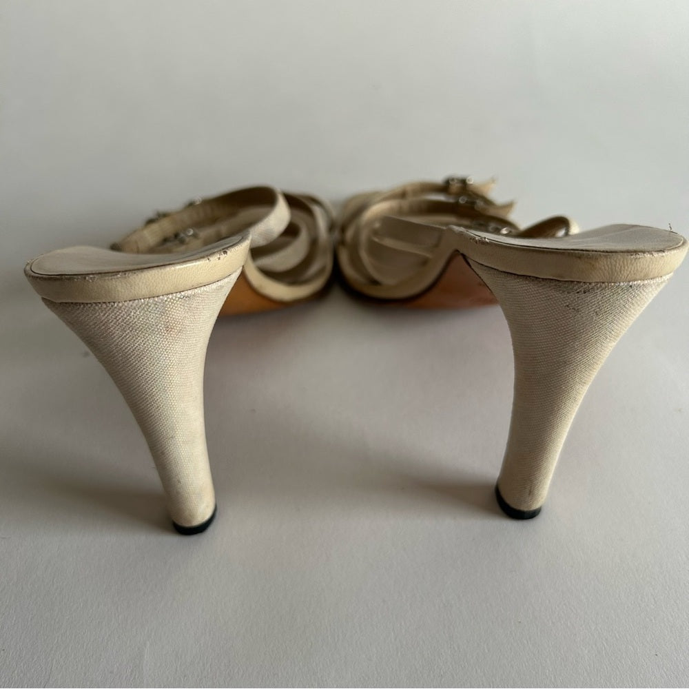 Rare Chanel Iconic "CC" Rhinestone Metallic Leather Sandal Heels size 40