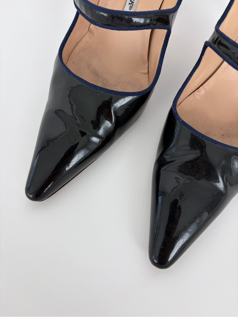 Manolo Blahnik Camparine Navy Blue Patent Leather Mary Jane Pumps Size 40
