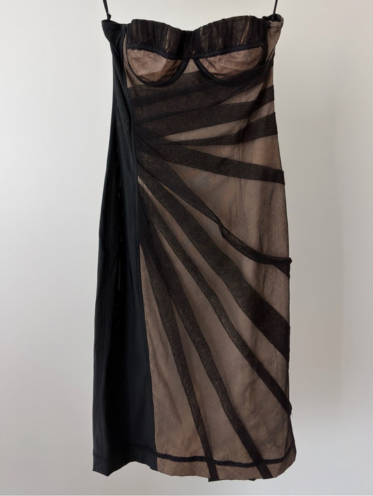 Dolce & Gabbana Vintage 2000's Black Sheer Strapless Mesh Bodycon Dress size S
