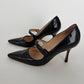 Manolo Blahnik Camparine Navy Blue Patent Leather Mary Jane Pumps Size 40