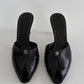 Vintage Yves Saint Laurent Black Leather Zip-Front Mule Heels