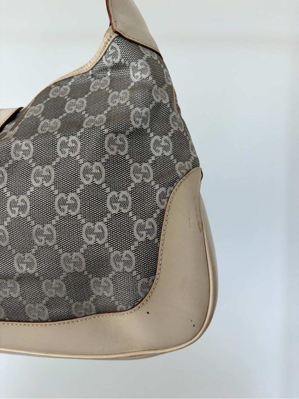 Gucci Vintage GG Canvas Jackie Monogram Cream Handbag