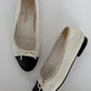 Chanel Classic White Black CC Cap Toe Ballet Flats Size 38C
